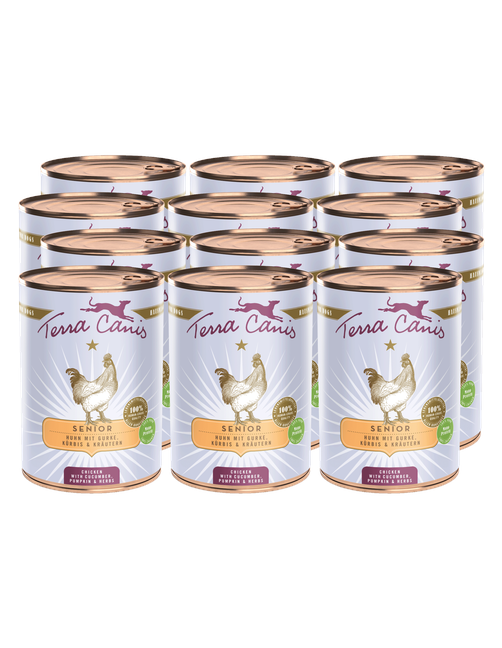 Senior | Huhn mit Gurke, Kürbis und Gesundheitskräutern 12 x 400 g