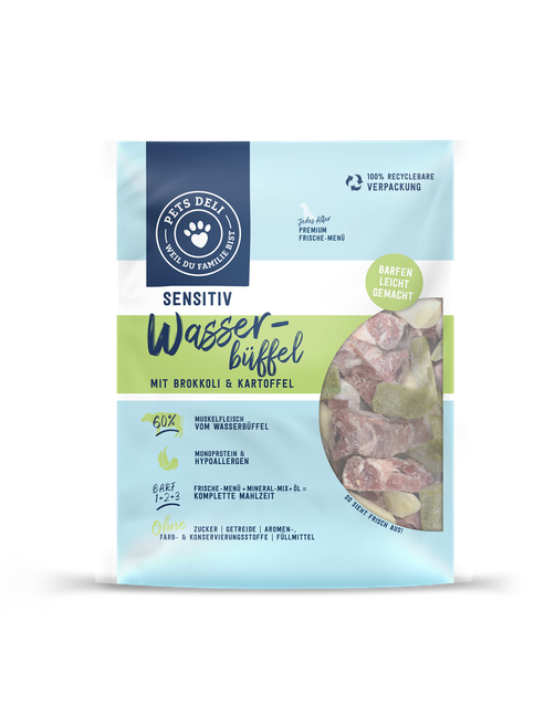 Sensitive Barf - Wasserbüffel - Brokkoli und Kartoffel - Adult - Getreidefrei, Zuckerfrei 20 x 200 g