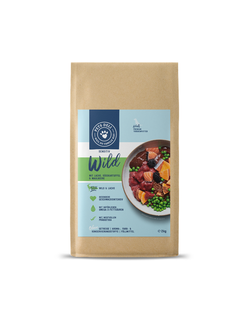 Sensitive Trocken - Wild, Lachs - Süßkartoffel und Brombeere - Hypoallergen - Adult - Getreidefrei, Zuckerfrei 12 kg