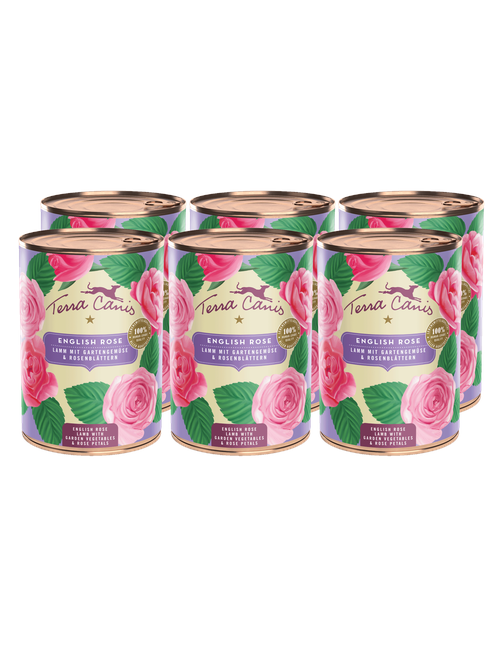 Terra Canis Flower Menü | Englische Rose: Lamm mit Gartengemüse und Rosenblättern