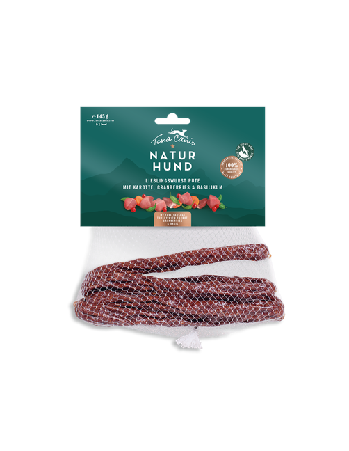 Naturhund | Lieblingswurst Pute mit Karotte, Cranberries und Basilikum Pute 145 g