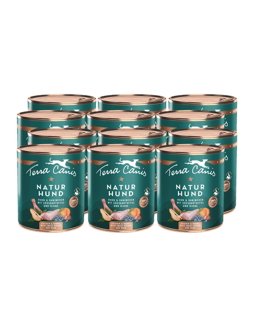 Naturhund | Huhn-Kaninchen mit Süßkartoffel und Birne 12 x 800 g