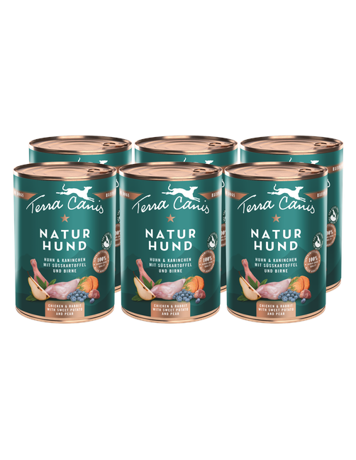 Naturhund | Huhn-Kaninchen mit Süßkartoffel und Birne 6 x 400 g