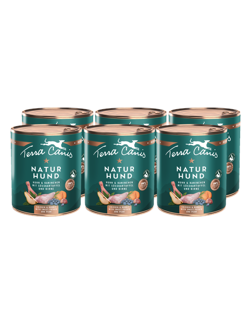 Naturhund | Huhn-Kaninchen mit Süßkartoffel und Birne 6 x 800 g