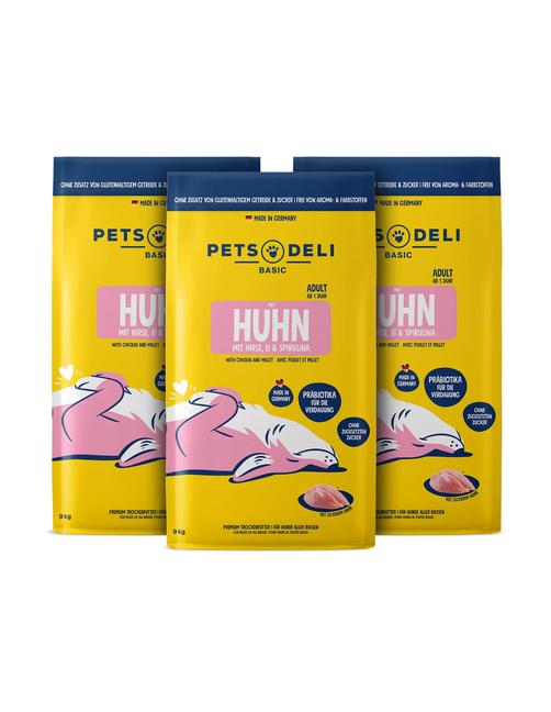 Premium Basic Huhn mit Hirse, Spirulina und Ei - Sparpaket 3 x 9 kg