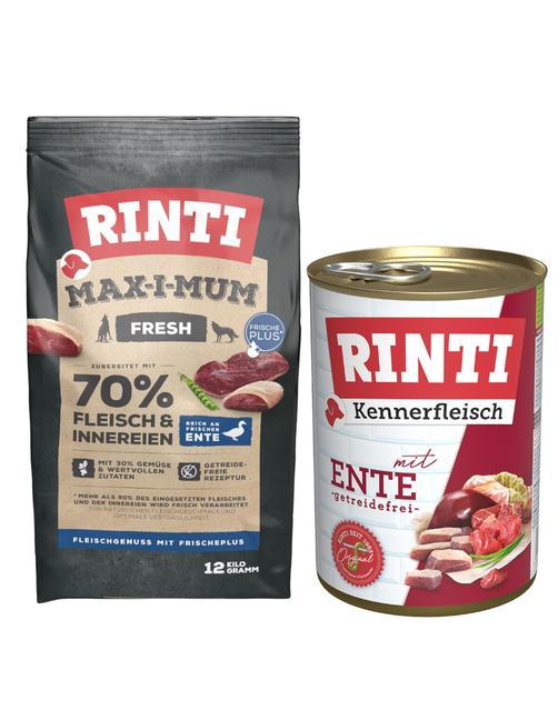 Rinti Kombi-Paket: 12 Kg Max-i-Mum + 12 X 400 G Kennerfleisch - Ente: 12 Kg Max-i-Mum +