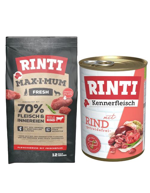 Rinti Kombi-Paket: 12 Kg Max-i-Mum + 12 X 400 G Kennerfleisch - Rind: 12 Kg Max-i-Mum +
