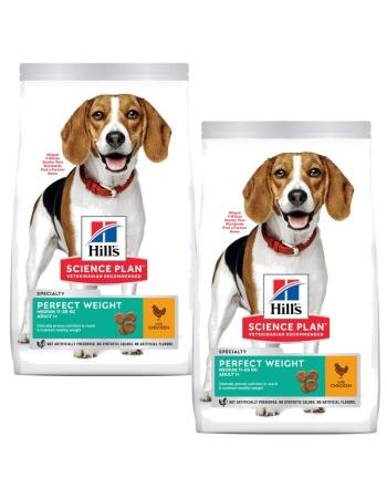Science Plan Trockenfutter Hund, Adult, Medium, Perfect Weight, mit Huhn 2 x 12 kg