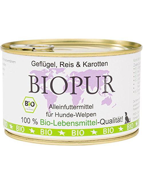 Bio Hundefutter Welpen: Geflügel, Reis, Karotten 400 g