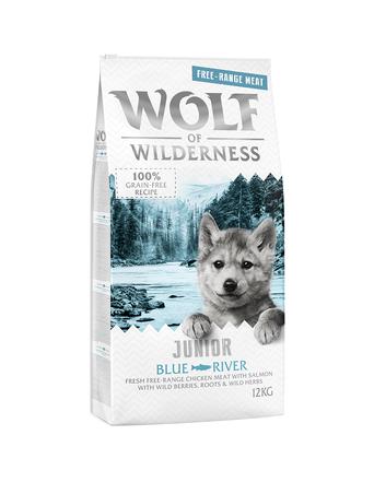 Wolf of Wilderness Trockenfutter von Wolf of Wilderness Junior Blue River - Freilandhuhn & Lachs - Sparpaket