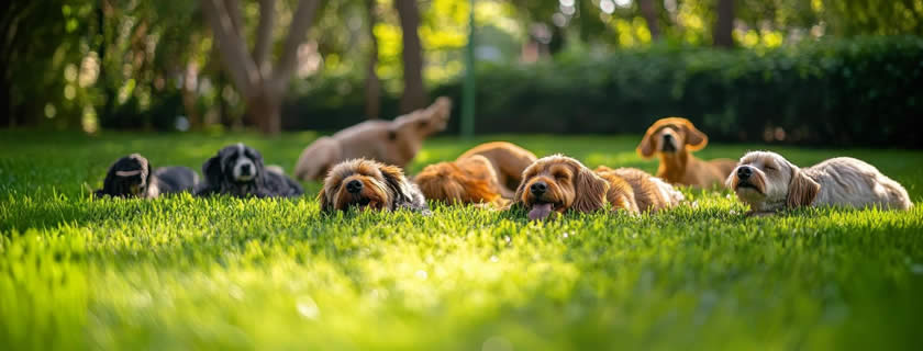 Hunde spielen auf der Wiese